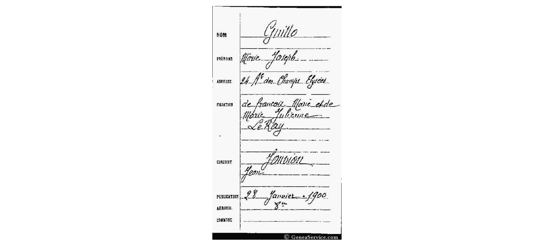 Publication Marage Guillo Marie Joseph - Jauvion Jean 28_01_1900.jpg